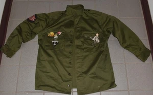 MOTLEY CRUE GREEN MILITARY STYLE DISTRESSED JACKET- PINS LOOK! (NNH52) - Picture 1 of 9