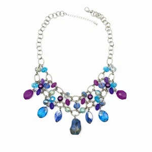 Art Deco Halskette Tschechischer Stil Glas Acryl Perlen Rosa Blau Lila Hard Candy - Bild 1 von 4