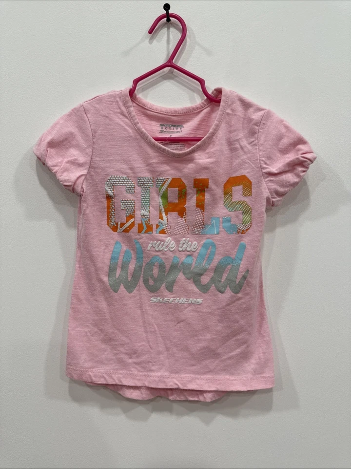 Skechers Active Pink Short Sleeve Tshirt Girl's Size 4 Ruffles - Image 1 of 4
