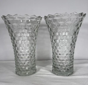 Vintage Fostoria American Large Clear Cubist Glass Flared 10" Vase EUC - Picture 1 of 14