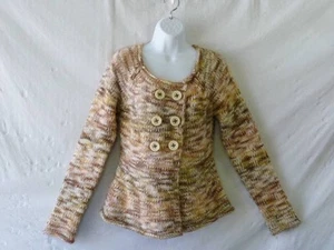 Sleeping On Snow Anthropologie Marled Brown Wool Double Breasted Sweater S M EUC - Picture 1 of 10