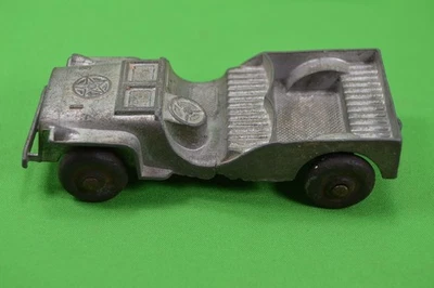 老式 TootsieToy 军用吉普车,银色金属,美国制造,Die Cast — 第 1/3 张图片