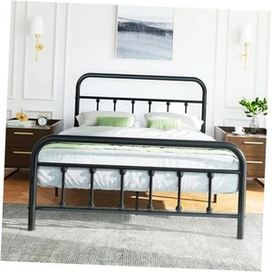 Size Bed Frame with Headboard and Footboard, Metal Mattress Full Black Round - Picture 1 of 8