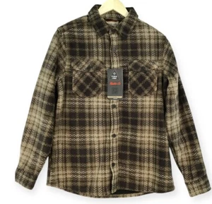 Hawke & Co NEW Fleece Jacket Men's Small Sherpa Lined Brown Ivory Plaid Shacket - Picture 1 of 15