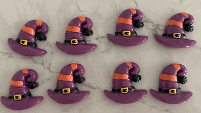 Flat Back Purple Wizard Halloween Magic Craft Embellishments Witches Hat 8 pc - Image 1 of 4