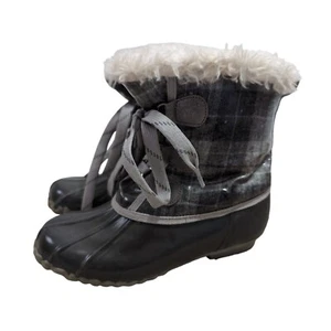 Sporto Original Duck Boots Womens 6 Gray Plaid Faux Fur Lined Snow Rain Winter - Picture 1 of 10