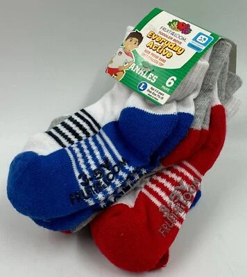 Fruit Of The Loom 6 Pairs Ankle Socks Toddler Boys Size L Shoe Size 7.5-11 NEW - Image 1 of 3