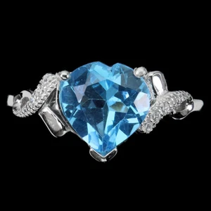 Anillo De Topacio Azul Suizo Simulado De 9Mm En Plata Esterlina 925 Con Corazón - Imagen 1 de 10