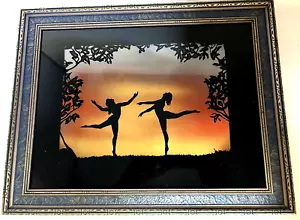 Gerahmtes Art Deco Bild zwei Akte in Sonnenuntergang Silhouette Vintage 1920 - Bild 1 von 5
