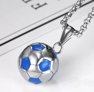 Silver & Blue Soccer Ball Necklace, Futball - MLS, Messi, Ronaldo, World Cup - Picture 1 of 2
