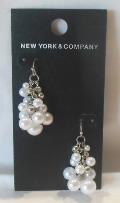New York & Co NWT Silver- tone & White Faux Pearls Grape Cluster Pierced Earring - Image 1 of 4