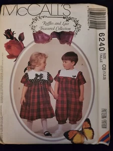 Pagliaccetto e abito McCall's 6240 bambino taglia 1-2-3 1992 modello cucito non tagliato - Foto 1 di 2
