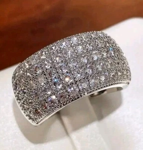 3Ct Round Cut Simulated Moissanite Cluster Wedding Ring 14K White Gold Plated - Picture 1 of 7