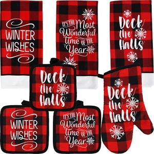 Christmas Buffalo Red Plaid Linen Kitchen or Bath Towels and Hot Pad Mix-n-Match - Picture 1 of 8