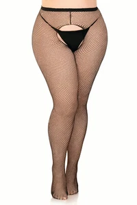 Plus Size Fishnet Crotchless Pantyhose - Picture 1 of 2