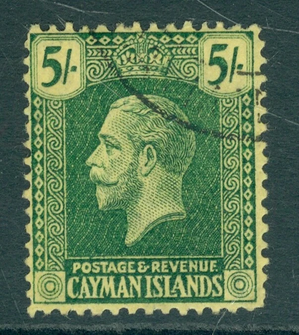 SG 82 Islas Caimán 1921. 5 verde/amarillo. Usado muy fino, parte CD, hojas Foto 1 de 1