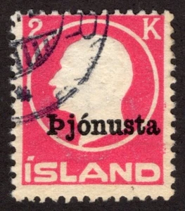 ICELAND 1922, SC-O50, F U 2Kr Official "No Period" scv $60.00 *Bay Stamps* - Picture 1 of 2