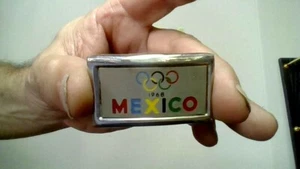 VINTAGE MEXICO 1968 OLYMPICS ENAMEL METAL BELT BUCKLE - Picture 1 of 4