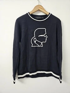 Karl Lagerfeld Sweatshirt Jumper Medium Navy Iconic Silhouette Logo Crew Neck - Picture 1 of 7