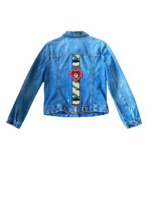 J Crew Distressed 牛仔牛仔夹克定制升级串珠可穿戴艺术 - S 码 — 第 1/4 张图片