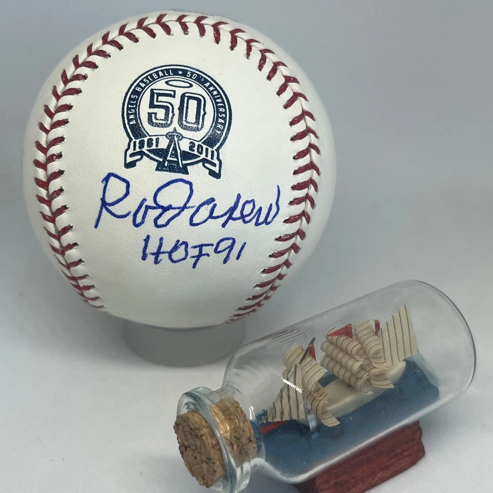 Rod Carew signed Rawlings Angels 50th Ann Logo Baseball JSA Inscribed HOF A2023 - Image 1 of 1