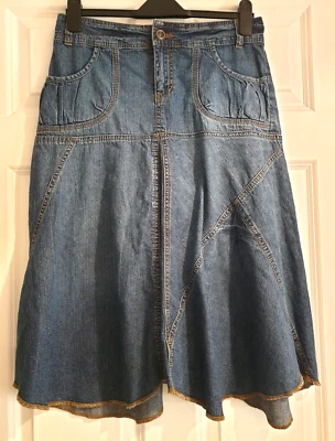 WAREHOUSE Y2K MEDIUM BLUE STITCHED DENIM MIDI SKIRT SIZE 10 - Image 1 of 4