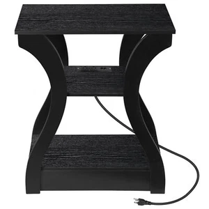 End Table with Charging Station 3 Tier Side Tables for Living Room Bedroom Black - Picture 1 of 15