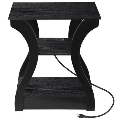 End Table with Charging Station 3 Tier Side Tables for Living Room Bedroom Black - Image 1 of 4