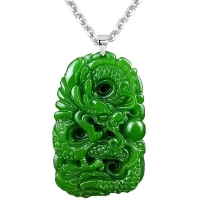 925 Sterling Silver 24" Necklace And Burmese Jadeite Jade Dragon Pendant D908 - Image 1 of 4