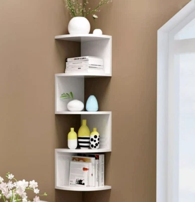 Libreria Scaffale Mensole Parete Angolare Moderna 5 Ripiani ad Angolo Bianco - Immagine 1 di 4