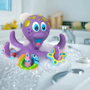 Schwimmender lila Oktopus mit 3 Hoopla Ringen interaktives Badespielzeug - Bild 1 von 6