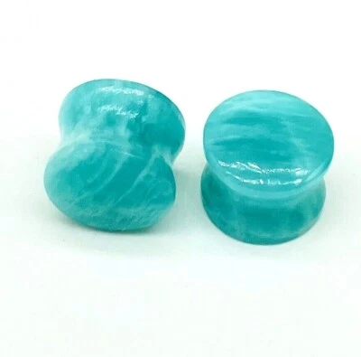PAIR of Natural Amazonite  Plugs, Double Flare, Handmade, Size 3mm to 50 & More - Image 1 of 4