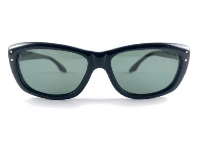 NOVO ÓCULOS DE SOL VINTAGE AMERICANO ÓPTICO MEADOS DO SÉCULO PRETO ANOS 60 FEITO NOS EUA LOUCO - Imagem 1 de 4