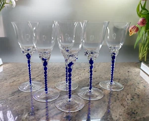 Crystalex Bohemia Hand Blown Cobalt Twist Wine Glasses x6. Excellent - Picture 1 of 9