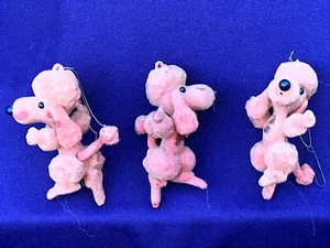 Vintage SET 3 Red Flocked Dancing POODLES teacup Toy Standard Ornaments ❤️sj3j7 - Picture 1 of 7