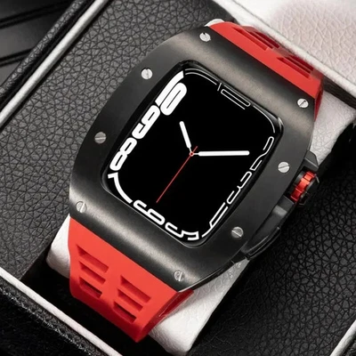 Red- 45mm Luxury Silicone Band Rubber Strap and Cover Watch Case for Apple watch - Image 1 of 4