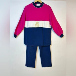 St. John Sport Sweatshirt Sweatpants Fleece M Striped Navy Pink  Logo KC - Picture 1 of 16