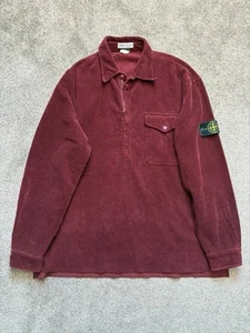 Stone Island 1995 Burgundy Zip Corduroy Pullover 90s Vintage Shirt XL - Picture 1 of 7