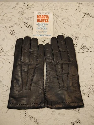 VTG Xtra Soft Mens Madova Black Leather Gloves Italy Sz 10 Large Cashmere Lined - Image 1 of 4