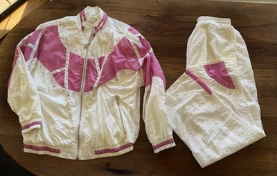 Conjunto de chándal de nailon vintage Active Stuff para mujer L traje de viento chaqueta y pantalón años 80 Foto 1 de 4