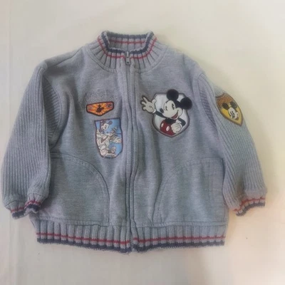 Disney Mickey Mouse Baby Toddler Zip Up Jacket Gray Patches 18 Months - Image 1 of 4