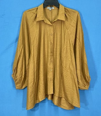 LISTA DE DESEOS ROPA GASA ARRUGADA DORADA Fluida Artística DE GRAN TAMAÑO Abotonada EXCELENTE Talla S/M Foto 1 de 4