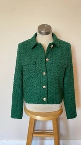 NWT Rachel Zoe Tweed Green Cropped Blazer Jacket Size XS - Picture 1 of 12