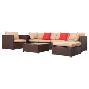 7 Pieces Patio Sofa Set PE Rattan Outdoor Furniture Sectional Conversation Sofas - Picture 1 of 10