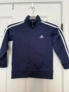 Adidas Zip Up Track Jacket Size 5 Navy Blue White Stripe - Picture 1 of 6