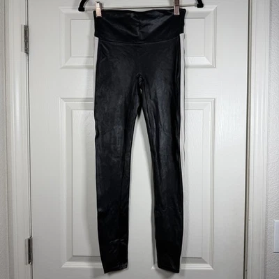 Spanx Faux Leather Side Racing Stripe Leggings Athleisure Grunge Goth Rock Sz Sm - Image 1 of 4