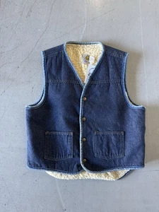 80s Denim Carthartt Vest Men's Large Blue fur lined - Picture 1 of 5