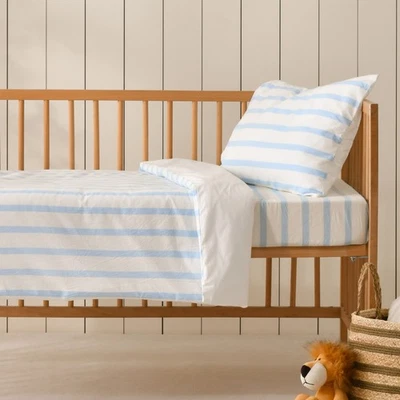 Dreamaker Baby Cot Size Quilt Cover Set Gingham Bask Washed Cotton - Sky - image 1 of 4