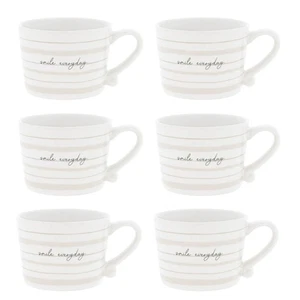 Set Di 6 Tazze Smile Everyday Strisce Bianche E Beige 200Ml Bastion Collections - Imagen 1 de 4
