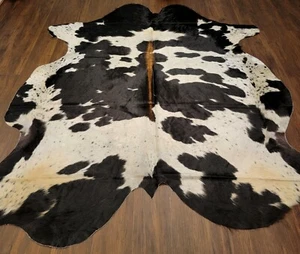 Colombian Natural Tricolor XX Large Hair on Cowhide Rug 81"x88" - Picture 1 of 5
